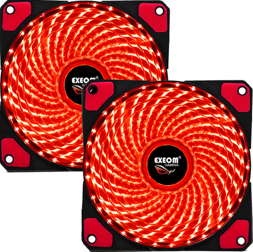 Pack x2 Ventilador Exeom® Devil Rojo 12cm Cooler Fan Ultra Silencioso