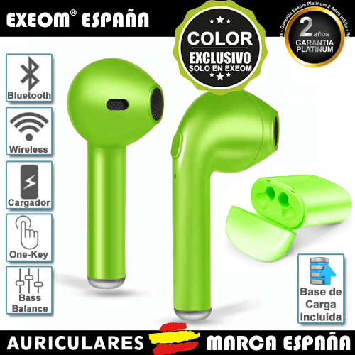 Auriculares inalambricos Bluetooth 5.0 Wireless Base Carga Original IOS Android Verde - Pc