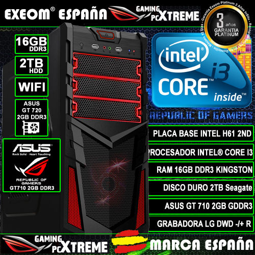 Ordenador Gaming Pc Intel Core i3 16GB DDR3 2TB Asus GT710 2GB Wifi