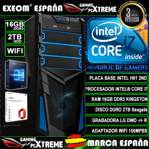 Ordenador Gaming Pc Intel Core i7 16GB DDR3 2TB HDD Wifi Windows 10