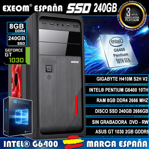 Ordenador Gaming Pc Intel Core G6400 8GB DDR4 SSD 240GB GT1030 2GB