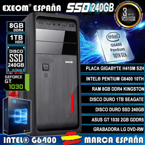 Ordenador Gaming Pc Intel Core G6400 8GB HDD 1TB SSD 240GB GT1030 2GB