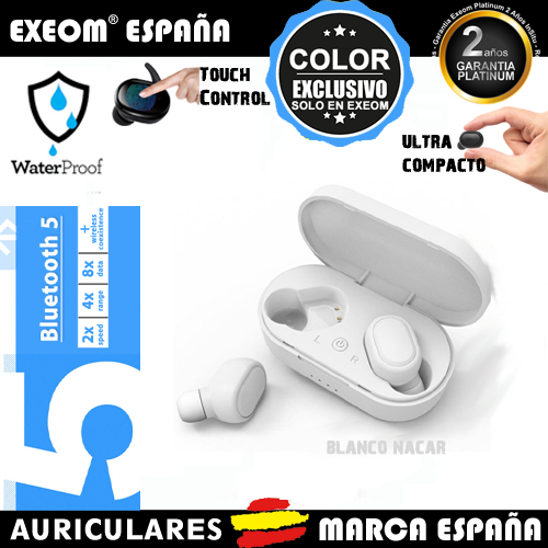 Auriculares inalambricos Bluetooth 5.0 Wireless Base Carga Original para IOS Android Blanco