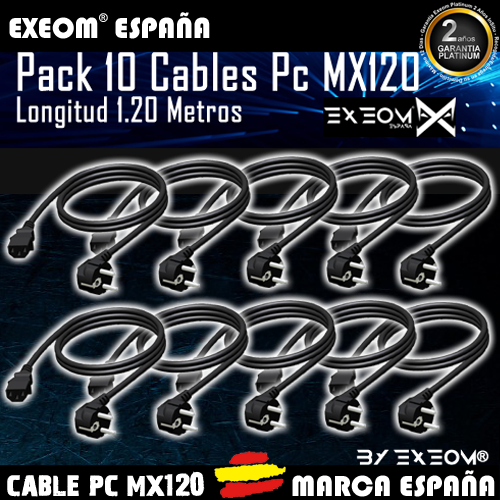 10 x Cable de Alimentación para Ordenador Exeom® MX120 Pc Schuko a IEC PC 1.2m Cable