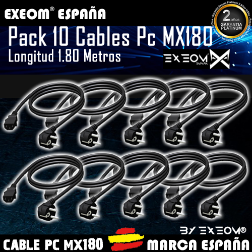 10 x Cable de Alimentación para Ordenador Exeom® MX180 Pc Schuko a IEC PC 1.5m Cable