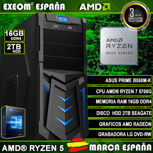Ordenador Gaming Pc AMD Ryzen 5 5600G 16GB DDR4 2TB de Sobremesa Windows 10