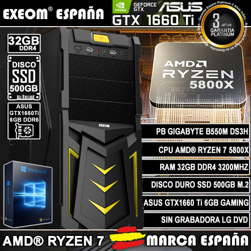 Ordenador Gaming Pc AMD Ryzen 7 5800X 32GB SSD 512GB M.2 GTX 1660 6GB Sobremesa