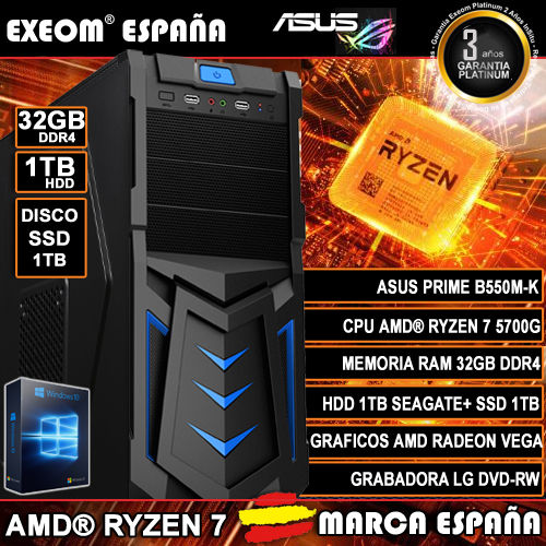 Ordenador Gaming Pc AMD Ryzen 7 5700G 32GB DDR4 1TB SSD 1TB de Sobremesa Windows 10