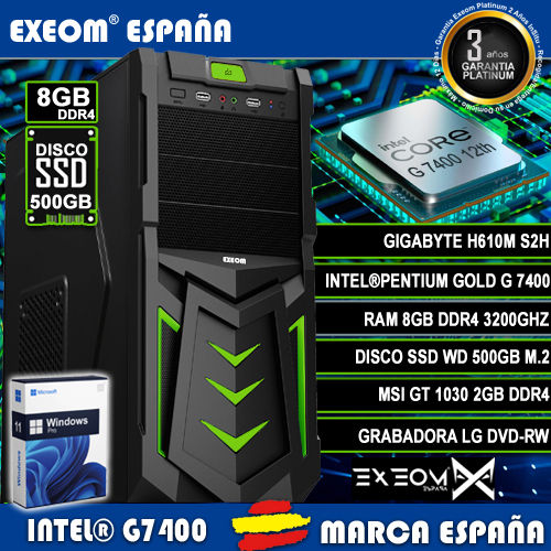 Ordenador Gaming Pc Intel G7400 12Th 8GB SSD 500GB GT1030 2GB Windows 11